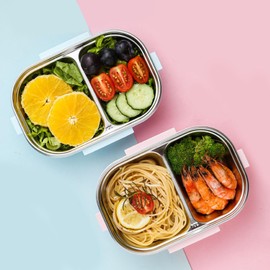 Tefola 304 Caja De Almuerzo De Acero Inoxidable Compartimento Liner Aislamiento Térmico Fiambrera Bento Estilo Ilustración a Prueba De Fugas Para Estudiantes Niños Transparente Azul Pescado