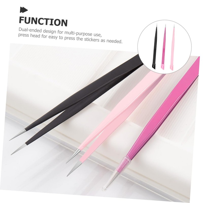 Mikinona 3pcs Dual Ended Nail Tweezers Versatile Press Head Tweezers