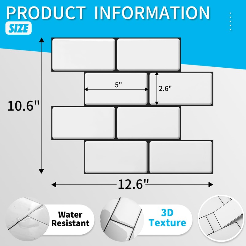 Art3d Peel and Stick Backsplash, 10-Pack Thickened Stick on Subway