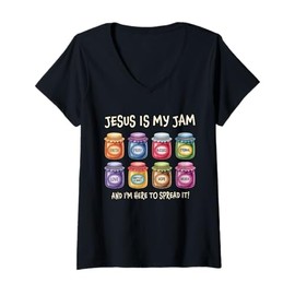 Womens Jesus is My Jam and Im Here to Spread Christian Bible Verse V-Neck T-Shirt
