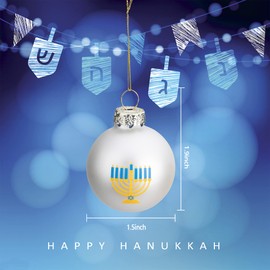 12pcs Glass Ball Ornaments, Star of David Hanukkah Ornament Balls, White and Blue Jewish Menorah Decorations for Tree (12 pcs)