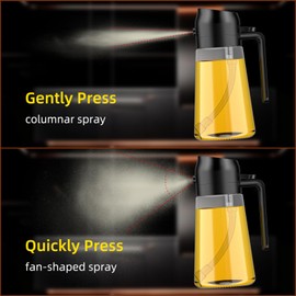 Oil Sprayer for Cooking, 2 in 1 Oil Dispenser Bottle for Kitchen, 16oz/470ml Spray & Pour Oil Dispenser Bottle,Glass Olive Oil Spritzer, Food-grade Oil Mister for Air Fryer,Salad,Frying,BBQ (Black)