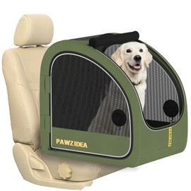 PAWZIDEA Portable Dog Crate for Car Travel, Collapsible Pet Travel Crates for Medium & Large Dogs, Soft-Sided Car Kennel Carrier for Backseat, Secures with Seatbelt &Headrest Strap, Chew-proof, 4-Door