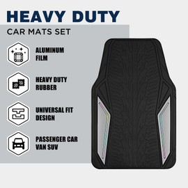 PIC AUTO Rubber Floor Mats, Silver Aluminum Film with Colorful Piping Floor Mats for Cars, Car Mats with Non-Slip Backing, All-Weather Protection, Trim-to-Fit Liner for Cars, SUVs, Trucks, Vehicles