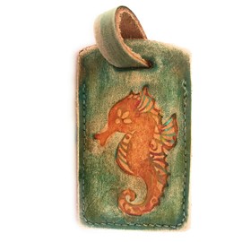 Sea Life Seahorse Leather Luggage Tag i