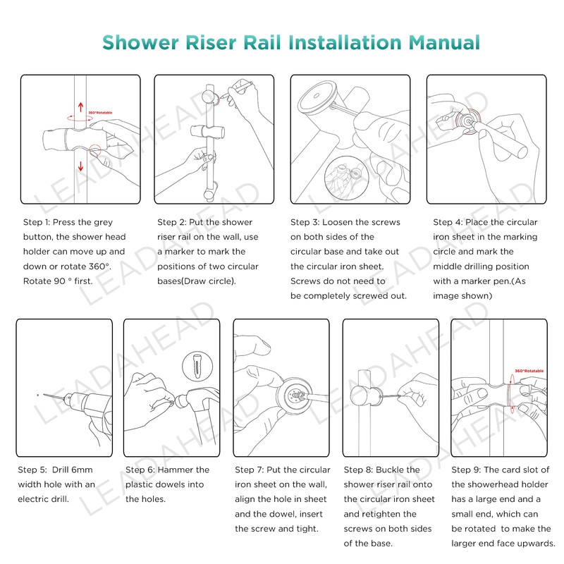 16.5-Inch Shower Riser Rail Kit Adjustable Shower Slide Bar with