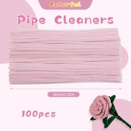 ZXIIXZ Pipe Cleaners Craft, 100Pcs Pipe Cleaners Supplies for Flower Making, Chenille Stems Pipe Cleaners for Festivals DIY Hand Arts Decorations Making/Light Pink
