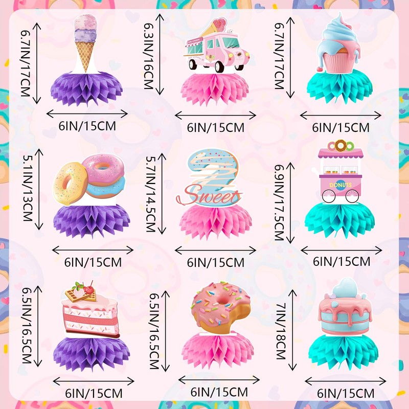 Donut Honeycomb Centerpieces,9Pieces Donut Table Decorations Table Honeycomb Centerpieces Decor