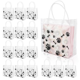 15pcs Dog Paw Gift Bags, 7.87x7.87 Inch Paw Print Favor Bags with Handle Clear PVC Bags Puppy Paw Goodie Bags Cute Pet Treat Candy Bags for Birthday Wedding Blue Party (Black)