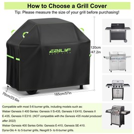 Ezilif Barbecue Covers, 165x70x125cm BBQ Covers Waterproof 420D Oxford Heavy Duty Large with Windproof Buckle and Reflective Handle, UV Tear-Resistant Gas BBQ Cover for Weber, Char Broil, Nexgrill