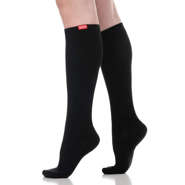 VIM & Vigr Stylish Compression Socks - Moisture-Wick Nylon (Black) - Women's Medium Extended Wide Calf (18-22 Calf Circumference) by VIM&VIGR, black