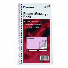 Blueline Telephone Message Book Spiral Binding 400 Messages Duplicates 4 per Page Carbonless English 11-Inchx5-11/16-Inch (A1630T)