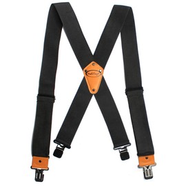Melo Tough Men's Industrial Strength Suspenders Partial Elastic Tradesperson's Suspenders 2 inch Wide Tool Belt Suspenders (Black)