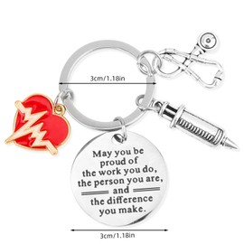 Nurse Keychain, Stainless Steel Nurse Appreciation Keyring Gift for Women with Funny Red Heart Design Nursing Graduation Presents for Birthday Nurses Day Thanksgiving