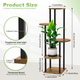 YOCOMEY 5 Tier Wood Tall Plant Stand Metal Rack Indoor, Multiple Flower Pot Holder Shelves Corner Rack, Round Planter Shelf Display Rack Storage Organizer for Patio Living Room Balcony(Black)