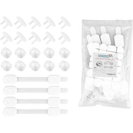 Kids Heroes Kit de Seguridad para Bebes y Niños con 10 Esquineros Protectores Transparentes para Bebe, 10 Protectores de Enchufes para Bebe y 4 Seguros para Puertas y Cajones para Bebe (24 Piezas)