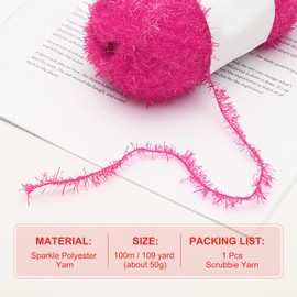 PATIKIL 1 Skeins 109 Yards Scrubbie Yarn, Sparkle Yarn Polyester Scrubbie Sparkle Glass for Dishcloths Crocheting Knitting Blanket Rug Sweater Scarf Hat, Rose Red