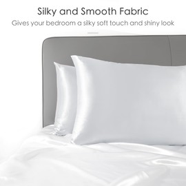 Zozojo Silky Satin Pillowcase, Soft Pillow Cases for Curly Hair & Skin, Similar to Silk Cooling Pillow Covers with Envelope Closure, Match Your Room Décor Set of 2 Pack, (20 x 26 Inches), White