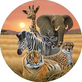 TIRE COVER CENTRAL Safari Elephant Giraffe Zebra Cheetah Tiger Spare Tire Cover fits Centered Mounted Back up Camera Opening 255/70r18