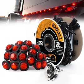 MADCATZ 20 Pcs 3/4" Mini Round Red Side Marker Lights 3LED with Bullet Connector Plug + 2 Prong Wire Harness Roll, 20 Female Plugs - 6.5 inch Lead for Truck Trailer Pickup 12V DC