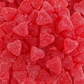 Queen City Candy Cave Sugar Dusted Sweet Heart Cherry JuJu Candy, Vibrant Cherry Gummy Hearts (1 Pound)