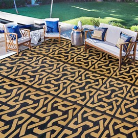 SAND MINE Reversible Mats, Plastic Straw Rug, Modern Area Rug, Large Floor Mat and Rug for Outdoors, RV, Patio, Backyard, Deck, Picnic, Beach, Camping, Trailer, Black & Brown, 9' x 18'