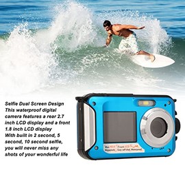 Waterproof Digital Camera,Full HD 2.7K 48MP 10ft Underwater Camera Dual Screens Selfie Waterproof Digital Camera,Compact Underwater Camera for Snorkeling Video Recorder Beginners(Blue)