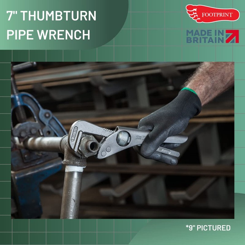 Footprint Adjustable Pipe Wrench - 7 Inch Heavy Duty Strong