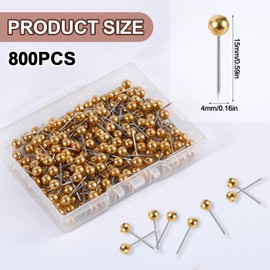 800pcs Push Pin Map Pins, Short Round Head Map Tacks Gold Small Pins for Travel Map Steel Push Pins Thumb Tacks for Cork Board Bulletin Picture Photo Home Office Wall DIY Craft
