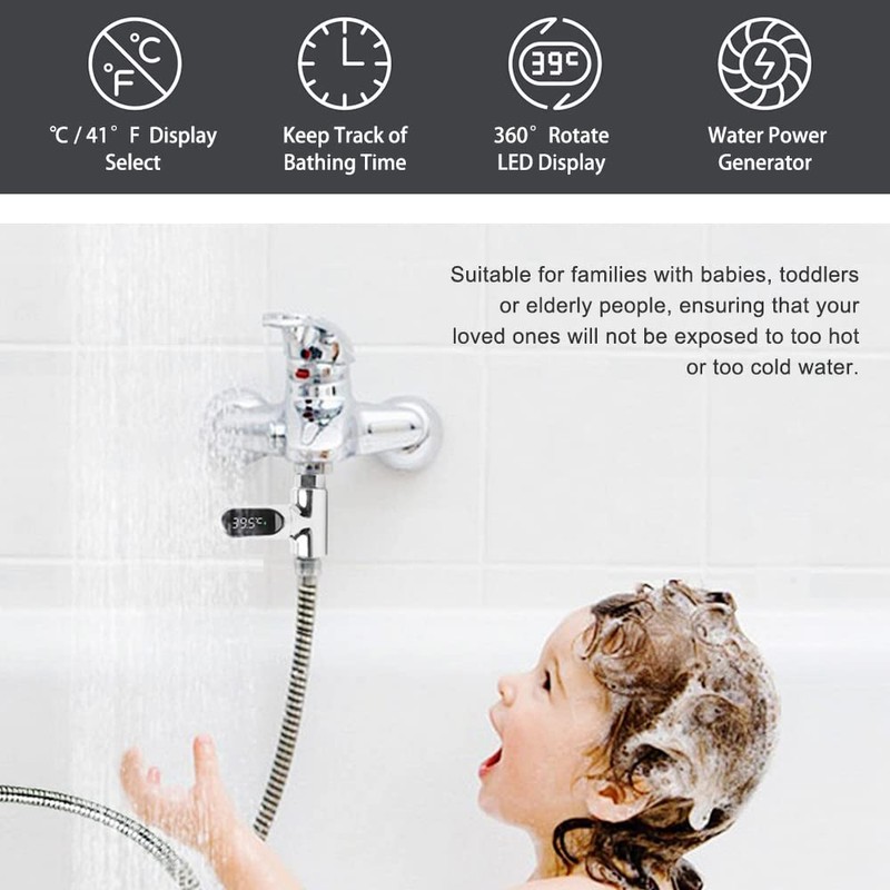 Shower Thermometer, Digital Shower Thermometer ℃/℉ Bath Temperature Monitor Water