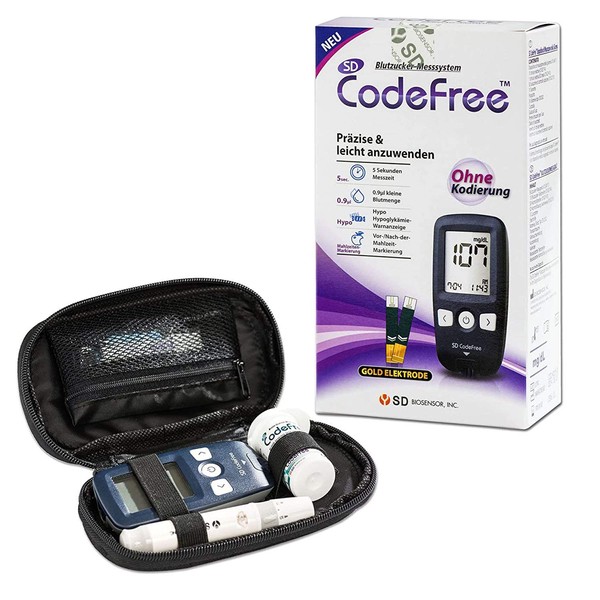 SD CodeFree Blood Glucose Meter Starter Kit, mg/dL, Value Pack Including Test Strips and Lancets