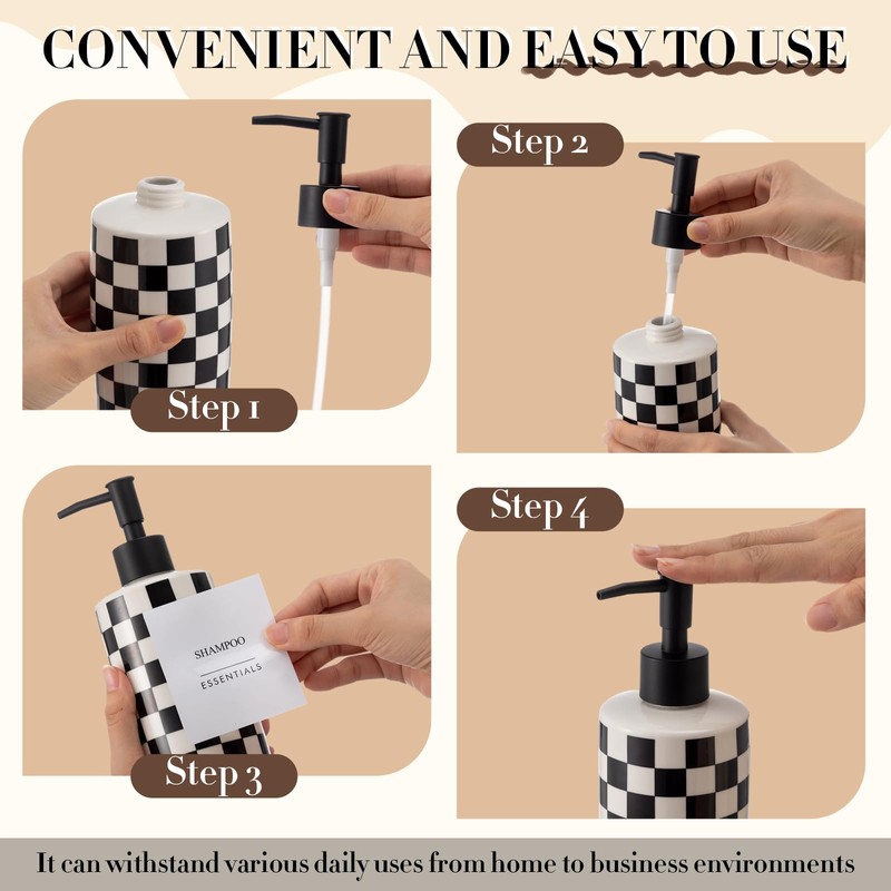 2 Pack Checkered Bathroom Soap Dispenser with 6 Waterproof Labels
