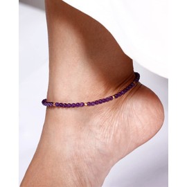 Jewboo Natural Amethyst Anklet Bracelet For Women Beach Foot Jewelry Real Gemstone Healing Crystals Gem Yoga Meditation Adjustable Foot Bracelet