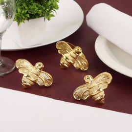 Bee Napkin Ring Round Serviette Rings Gold Napkin Rings Set of 12 Metal Napkin Rings Dinner Napkin Holders for Cloth Napkins Thanksgiving Wedding Christmas Party Kitchen Table Decoration