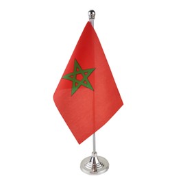 GentleGirl.USA Morocco Table Flag, Stick Small Mini Moroccan Flag Office Table Flag on Stand with Stand Base, International Festival Decoration,Moroccos Theme Party Decoration,Home Desk Decoration