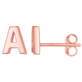 Rose Gold Plated Tiny Initial Stud Earrings A, Minimalist Jewelry, Nickel Free Hypoallergenic Sterling Silver Dainty Letter Stud Earrings for Women Sensitive Ears