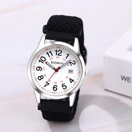 Lancardo Braided Elastic Strap Watch: Analog Quartz Adjustable Black Band Arabic Large Dial Casual Wristwatch for Men Women Easy-to-Read