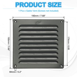 PATIKIL 8x8 Inch Aluminum Gable Vent, Exterior Wall Outlet Vent Cover HVAC Air Grille Louvered Screen Mesh for Kitchen Bathroom Ventilation, Gray