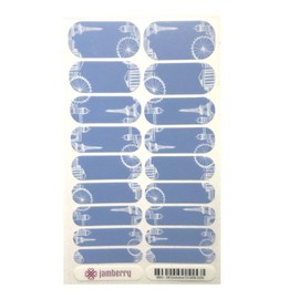 Light Blue June 2016 Stylebox Exclusive C1 - Jamberry Nail Wraps - 98K1 - Full Sheet - Navy Blue and White Floral