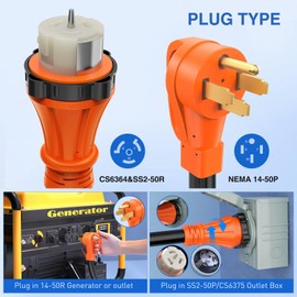 Nilight 50 Amp 15FT Generator Extension Cord 250V 12500Watt Heavy Duty 6/3+8/1 Gauge Pure Copper STW Wire UL Listed 4 Prong 14-50P SS2-50R&CS6364 Twist Lock for RV Camper Outdoor Use
