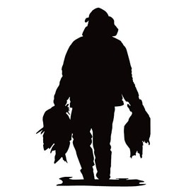 Hunter with a Handful of Birds Sticker Duck Hunter and Birds Decal Duck Hunter 7098 by Waterfowldecals (Small, Silver Metallic)