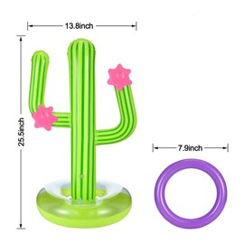 Pack of 10 Inflatable Ring Toss Game, Inflatable Cactus Ring Throwing Game Set, 1 Inflatable Cactus, 8 Colour Inflatable Rings and 1 Air Pump for Summer Hawaii Children's Birthday Party