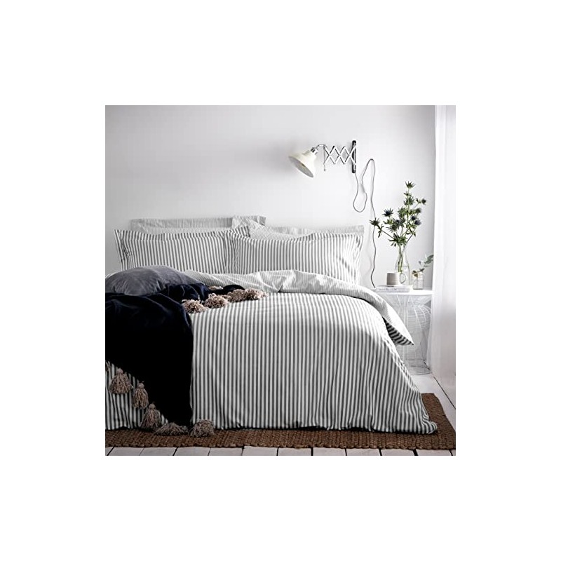 The Linen Yard Hebden Single Duvet Cover Set, Cotton, Grey,