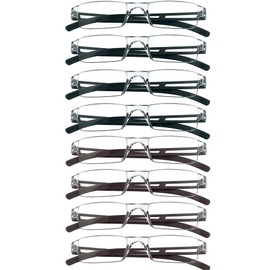 VisionGlobal 8 Pairs Reading Glasses, Blue Light Blocking Glasses, Computer Reading Glasses for Women and Men, Fashion Square Eyewear Frame (4black+4brown,+1.50 Magnification)