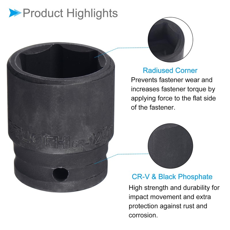 CoCud Deep Impact Socket, 1/2 Inch Drive 27mm Socket Size,