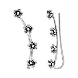 Silverly 925 Sterling Silver Flower Climber Earrings - Forget Me Not Flowers Floral Ear Climbers for Women - Dainty Ear Crawlers for Summer - Unique Nature-Inspired Jewellery - Birthday Gift for Her