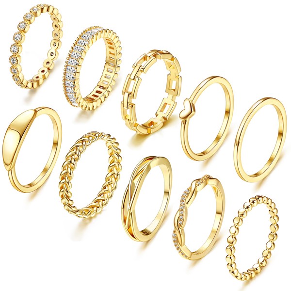 Florideco 10 PCS Dainty Rings for Women Non Tarnish Stackable
