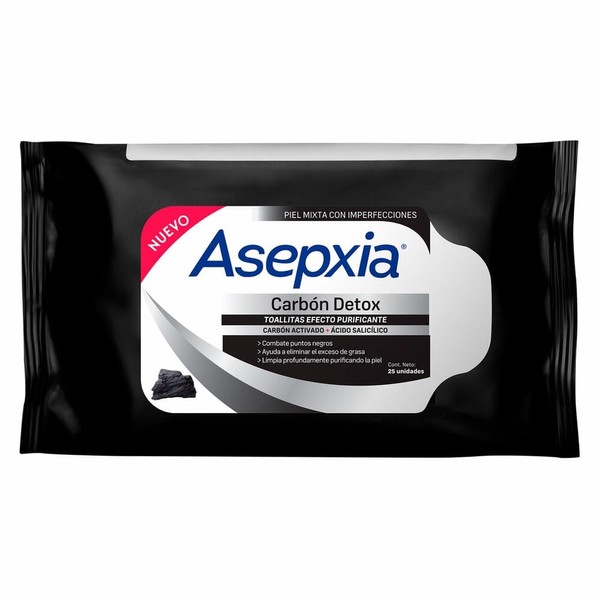 ASEPXIA - Carbón Detox Toallitas. Efecto purificante, limpia profundamente, elimina
