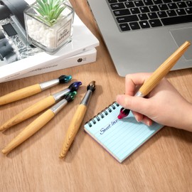 Newellsail Bamboo Brush Shape Ballpoint Pen Novelty Bamboo Wood Ballpoint Pen Retractable Pens for Art Activities and School Stationery Pack of 10 (Blue Refill 1.0 mm)