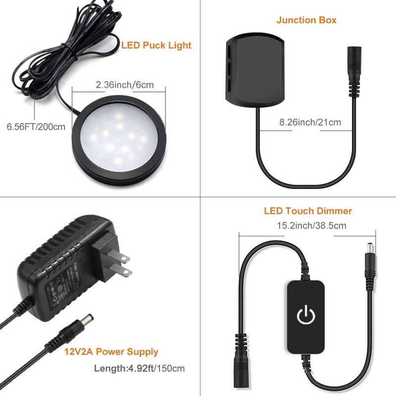 YGS-Tech LED Puck Lights, Under Cabinet Lighting Black Trim, 3000K
